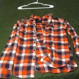 orange,navy blue flannel from american eagle